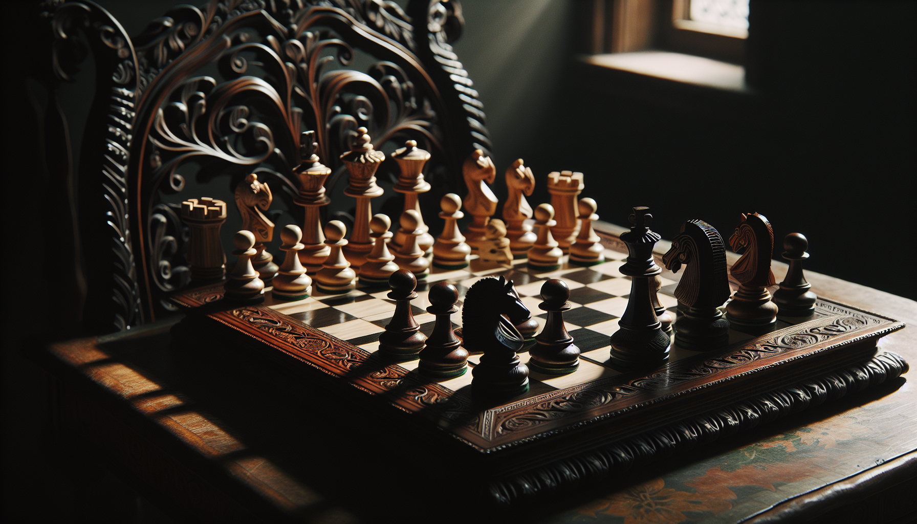 Chess board with pieces positioned for a stalemate